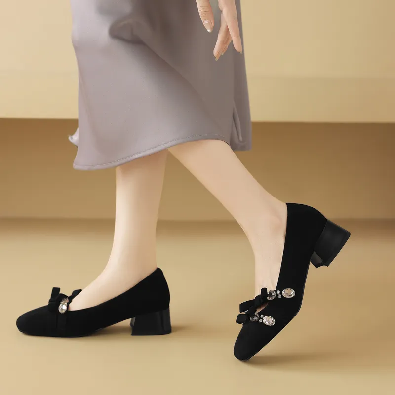 CAMEIDO Chunky Heel High Heels 4cm Women's Black-2