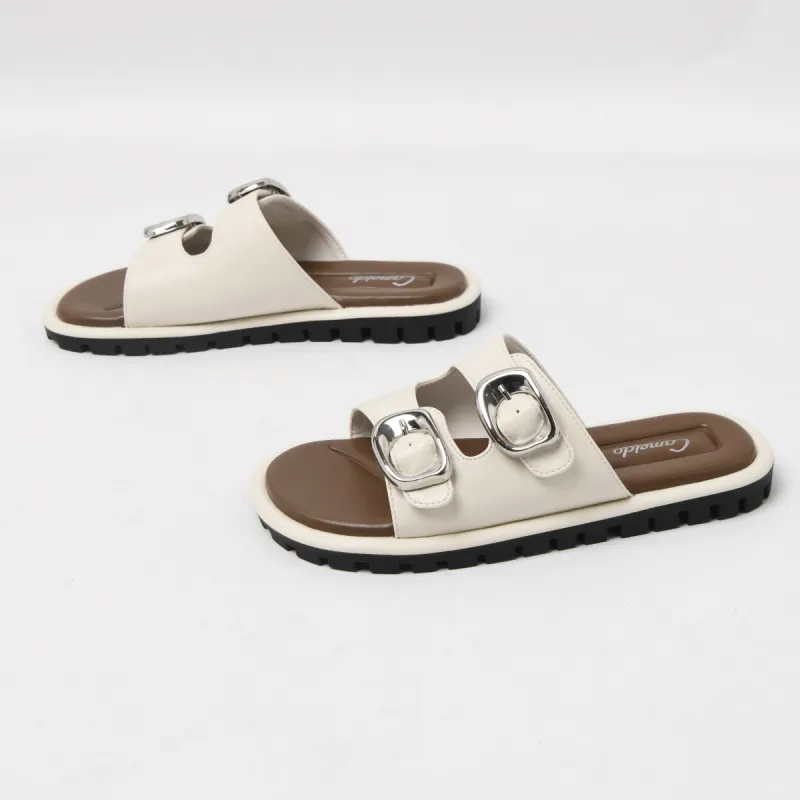 CAMEIDO Plastic Sole Slip Resistant Slide Slippers Women's Beige-3