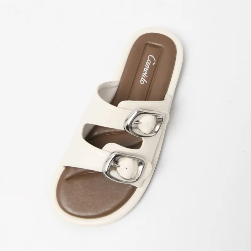 CAMEIDO Plastic Sole Slip Resistant Slide Slippers Women's Beige-1