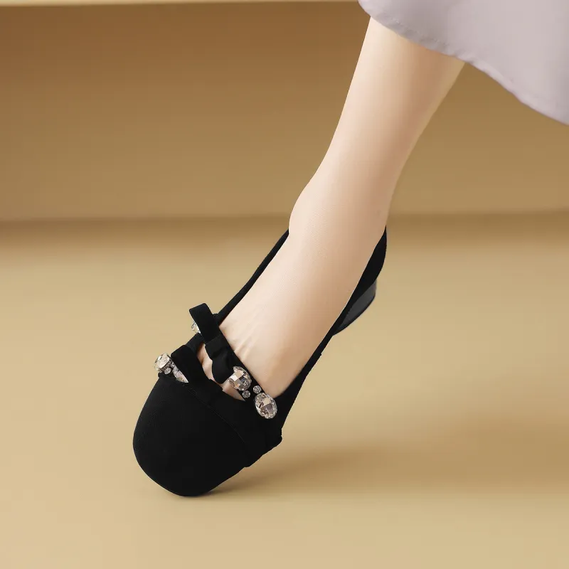 CAMEIDO Chunky Heel High Heels 4cm Women's Black-1