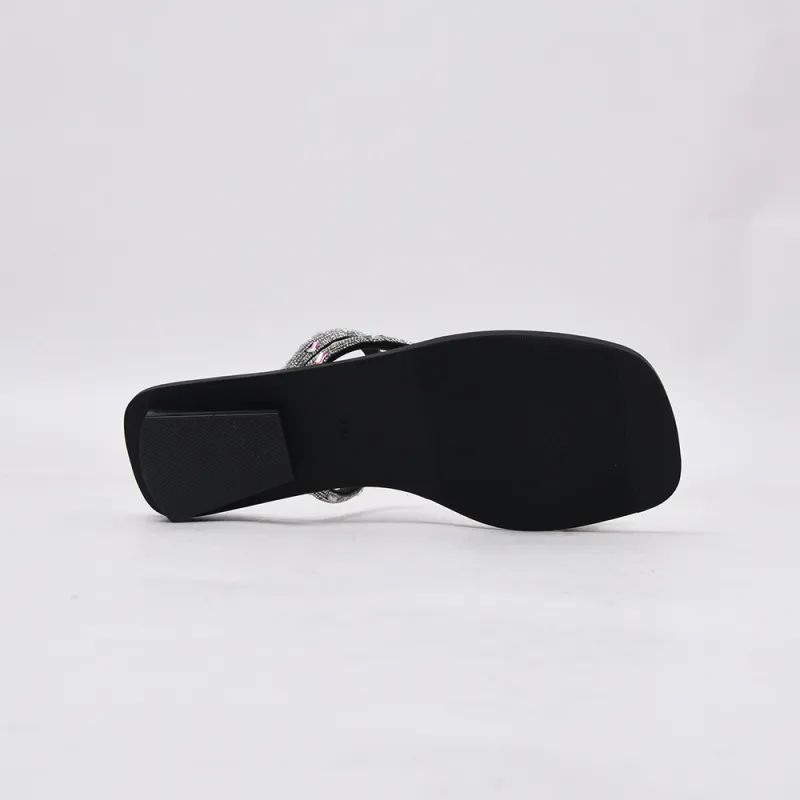 CAMEIDO Rhinestone Slip Resistant Slide Slippers Women's Black-4