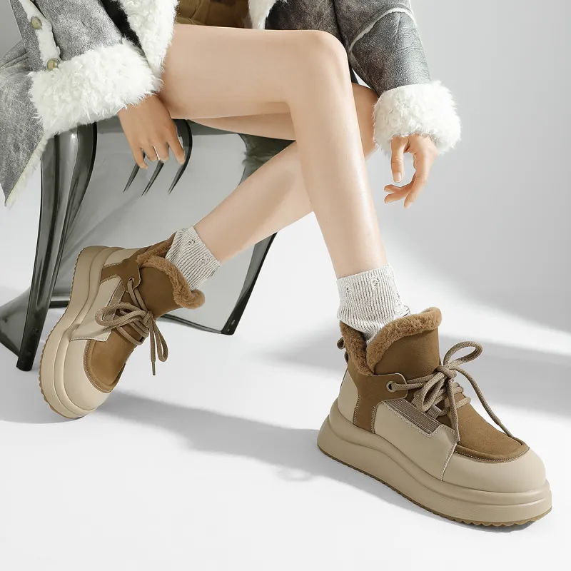 CAMEIDO Thermal Short Snow Boots Women's Apricot-2