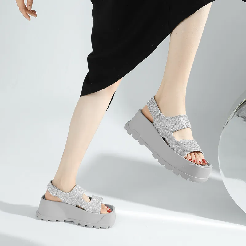 CAMEIDO Beach Sandals Women's Silver-5