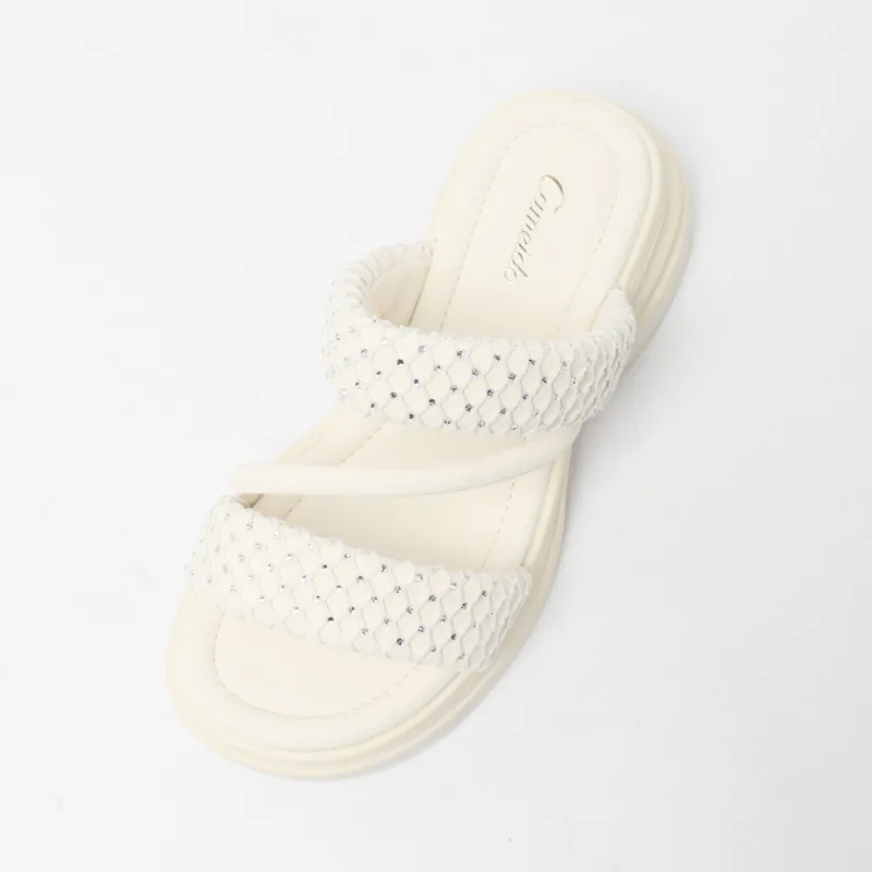 CAMEIDO PU Polyurethane Shock Absorbers Slide Slippers Women's Ecru-2