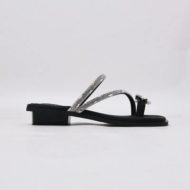CAMEIDO Rhinestone Slip Resistant Slide Slippers Women's Black-1