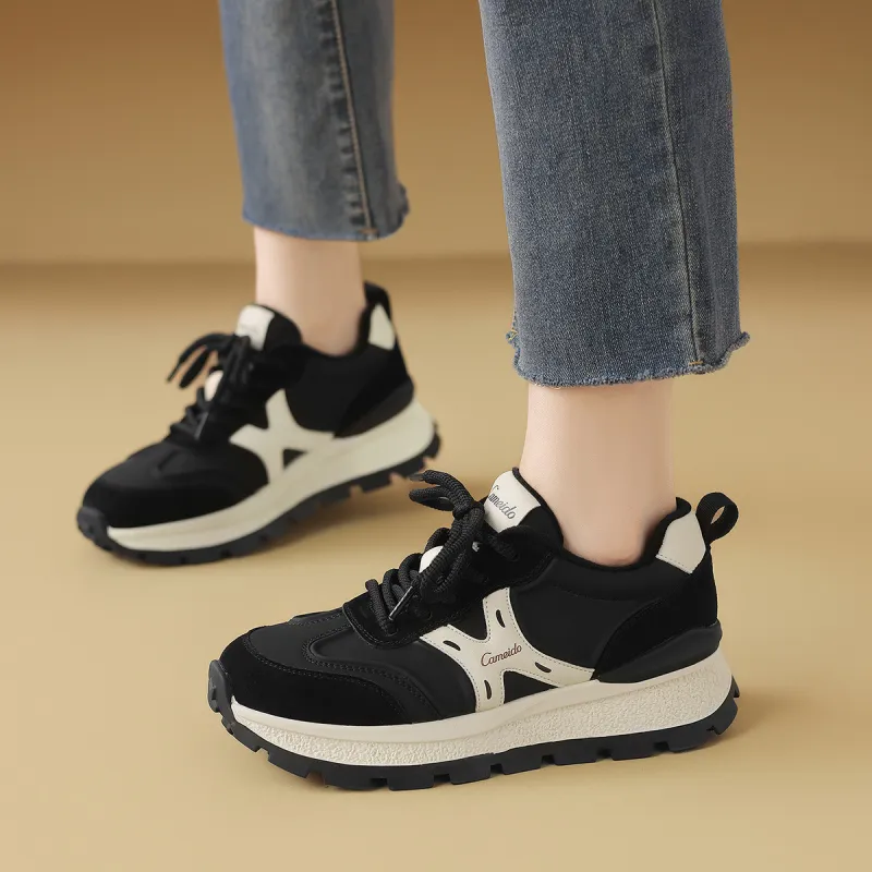 CAMEIDO Thermal Low Top Casual Shoes Women's Black-1