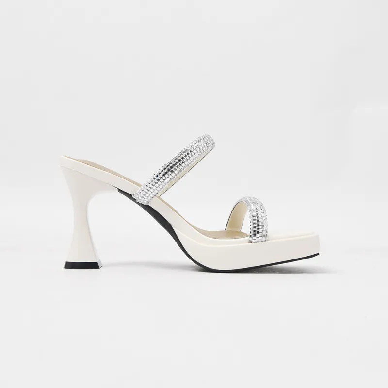 CAMEIDO Rhinestone Slip Resistant Slide Slippers Women's Ecru-1