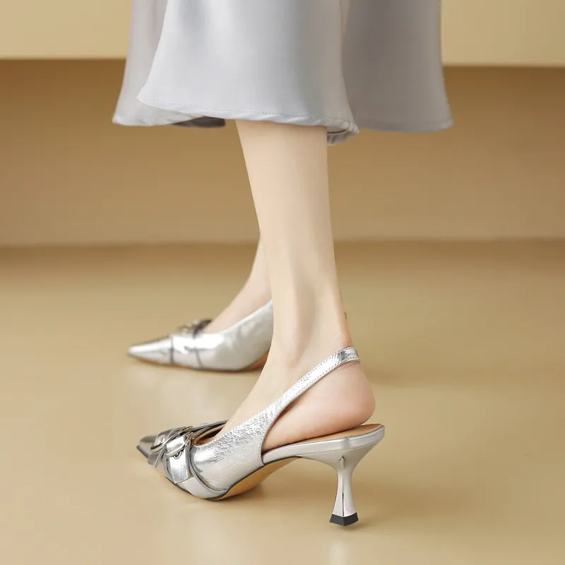 CAMEIDO Slim Heel High Heels 6cm Women's Silver-6