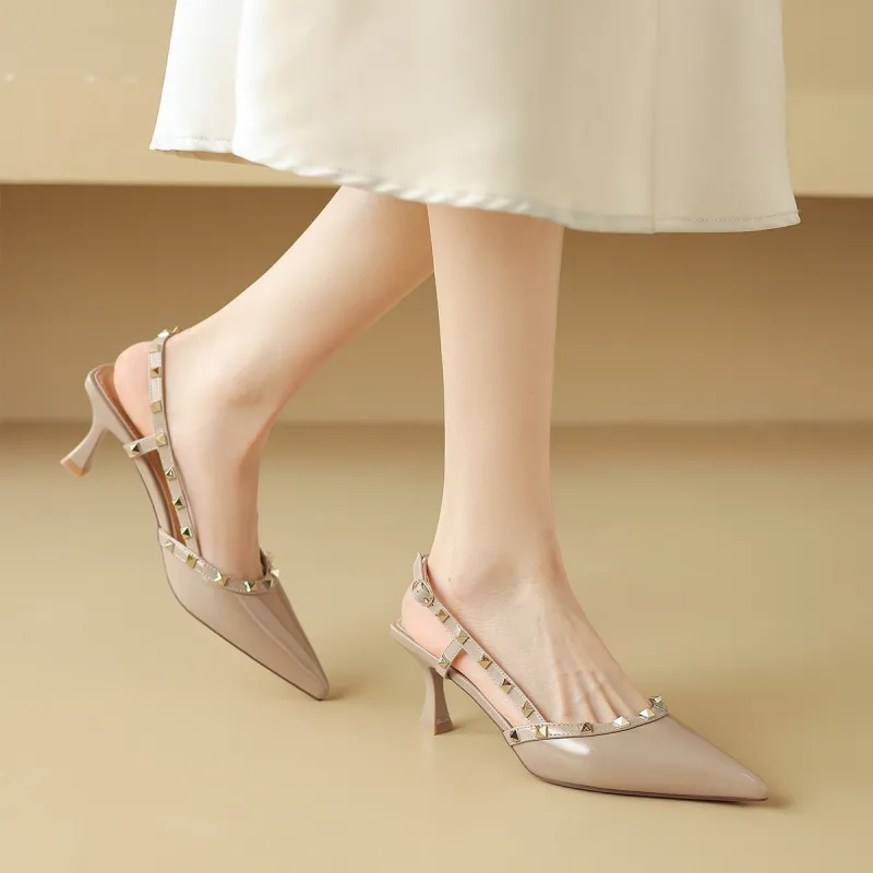 CAMEIDO Slim Heel High Heels 6cm Women's Nude-4