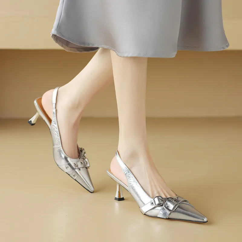 CAMEIDO Slim Heel High Heels 6cm Women's Silver-4
