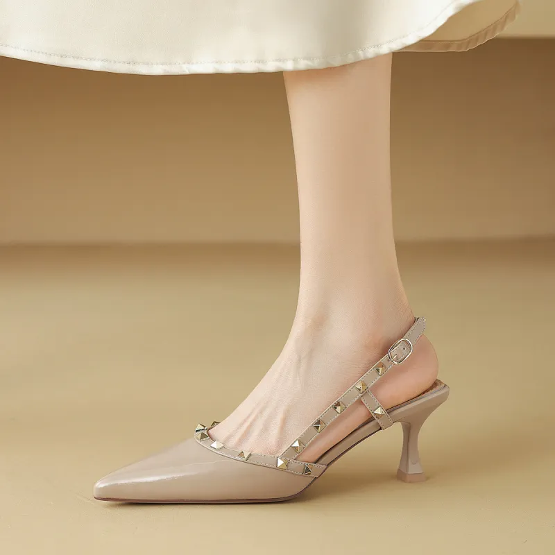 CAMEIDO Slim Heel High Heels 6cm Women's Nude-5