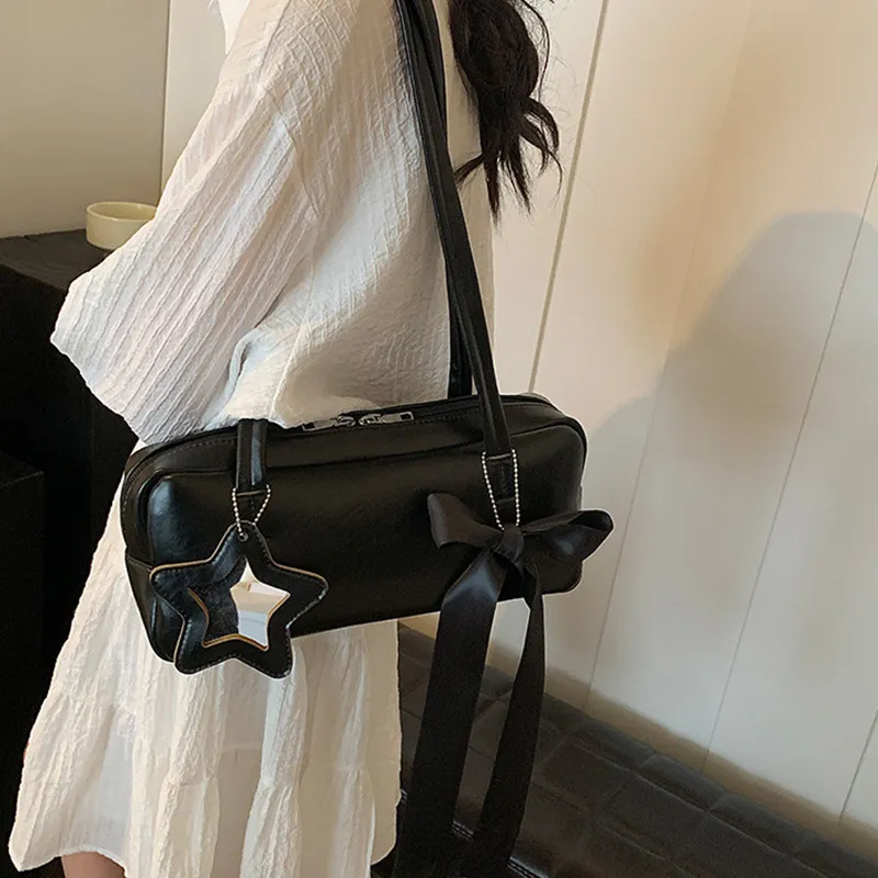 MARKANGARO Synthetic Leather Bowling Bag Shoulder Bag Women's Black/White/Pink-3