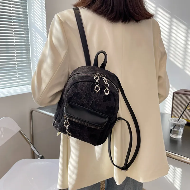 MARKANGARO Fabric Backpack Small Size Unisex White/Black-9