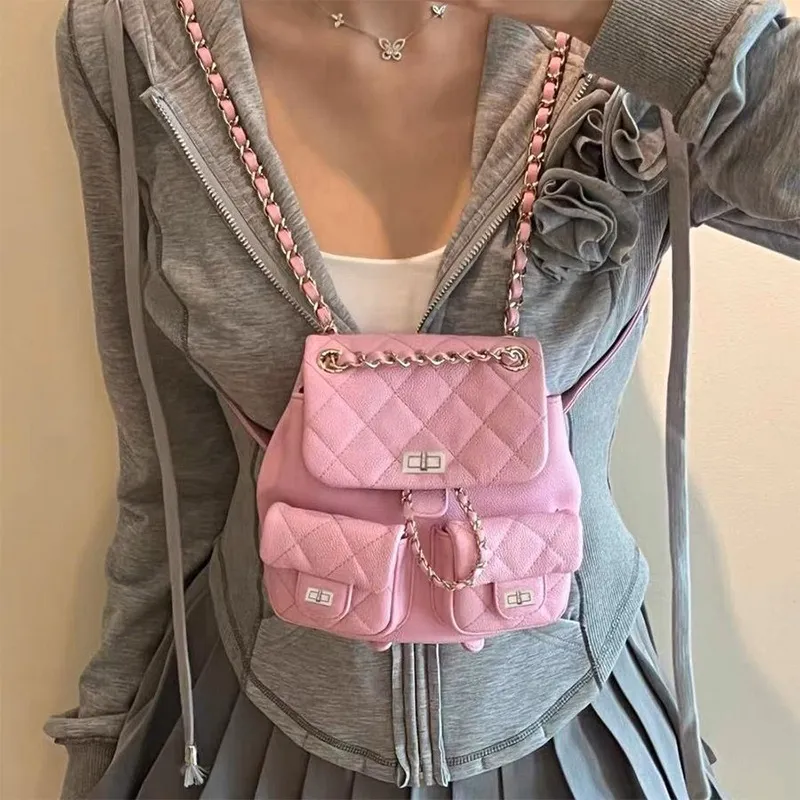 MARKANGARO PU Backpacks Medium Size Women's White Black Pink-15