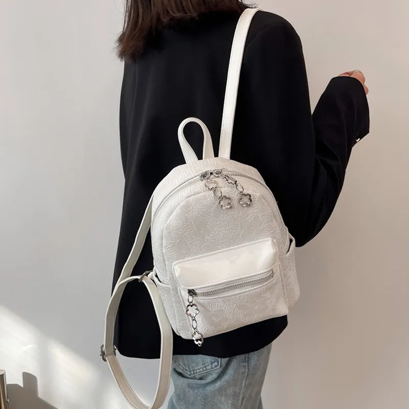 MARKANGARO Fabric Backpack Small Size Unisex White/Black-2