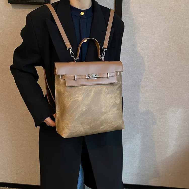 MARKANGARO PU Kelly Bag Handbag Backpack Large Size Women's Coffee/Blue/Mud-19