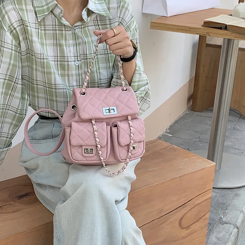 MARKANGARO PU Backpacks Medium Size Women's White Black Pink-16