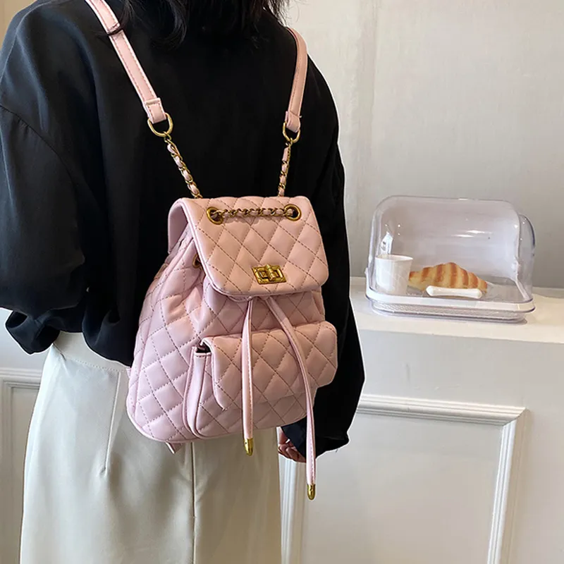 MARKANGARO PU Backpacks Medium Size Women's White Black Pink-7