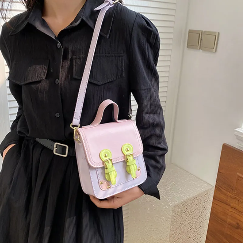 MARKANGARO PU Messenger Bag Regular Women's Ecru \ Purple \ Green-5