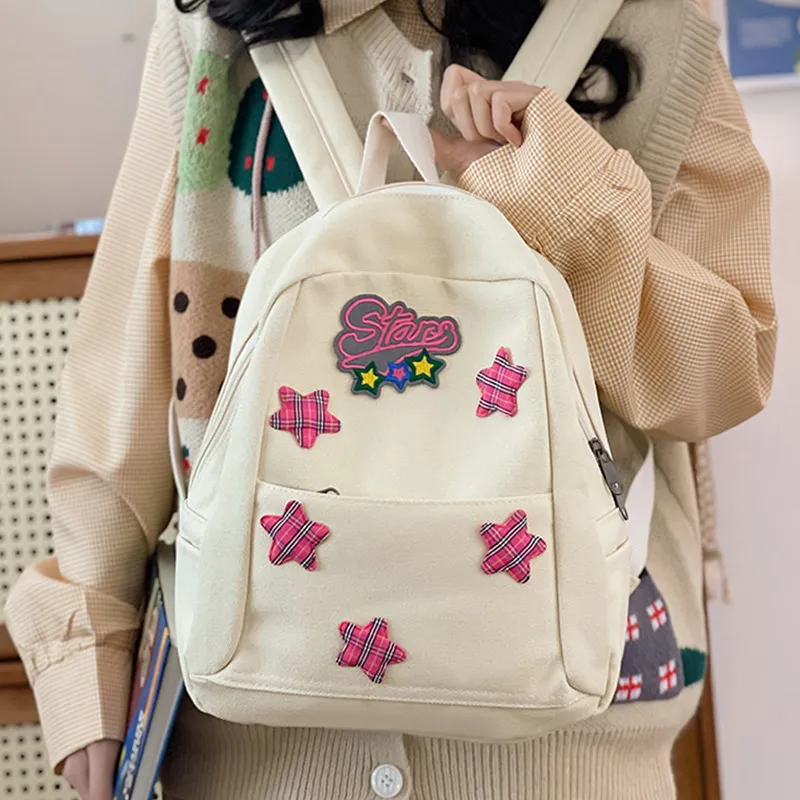 MARKANGARO Nylon Backpack Regular Women's White/Brown-5