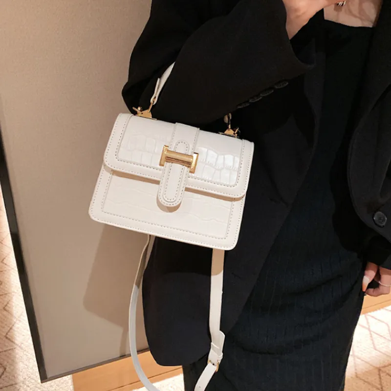 MARKANGARO PU Small Square Bag Shoulder Bag Crossbody Bag Handbag Regular Unisex Ecru/Black/Khaki-12