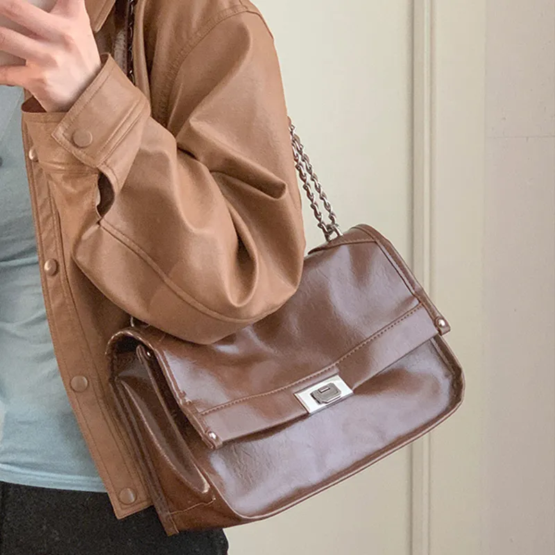 MARKANGARO PU Tote Medium Size Unisex Black/Coffee/Brown-12