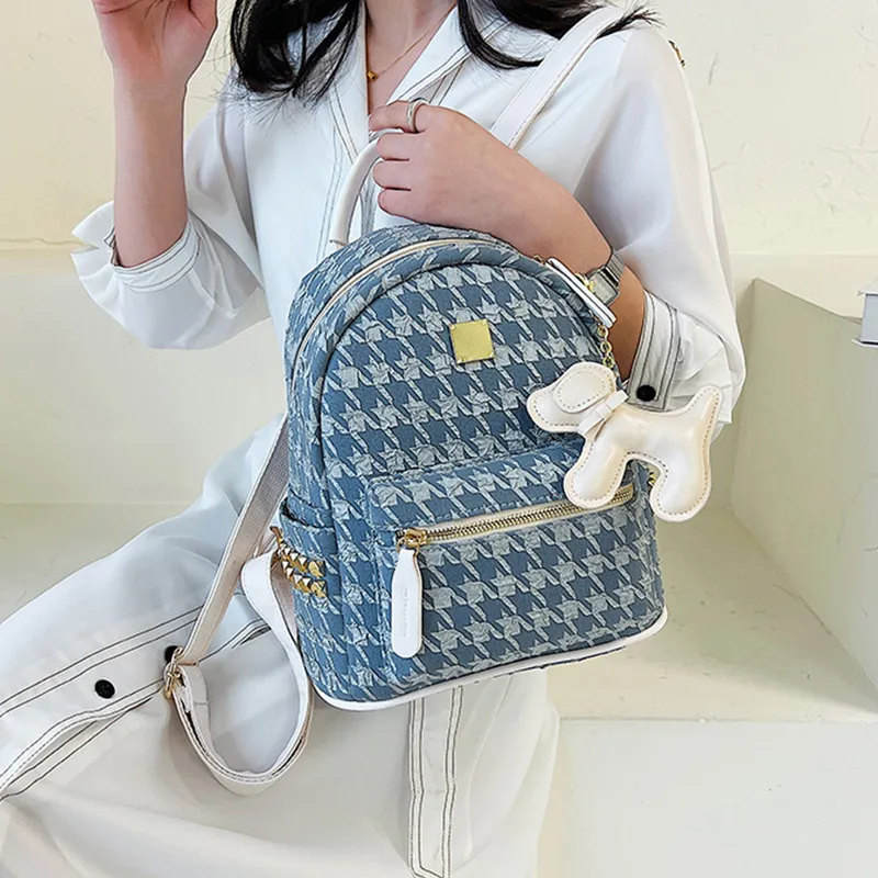 MARKANGARO Synthetic Leather Backpack Medium Size Women's Blue+Puppy Charm, Khaki+Puppy Charm/White+Charm/Black+Charm-22