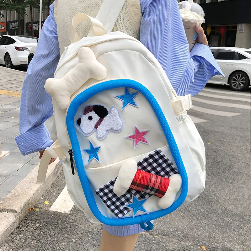 MARKANGARO Fabric Backpack Regular Unisex First Love White-3