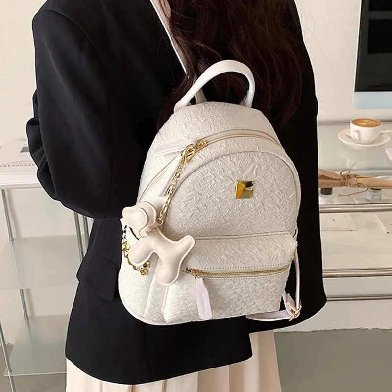 MARKANGARO Synthetic Leather Backpack Medium Size Women's Blue+Puppy Charm, Khaki+Puppy Charm/White+Charm/Black+Charm-7