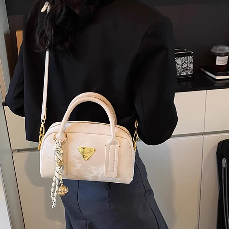 MARKANGARO Synthetic Leather Boston Bag Shoulder Bag Handbag Women's Obsidian Black/Peach Pink/Cream White-15
