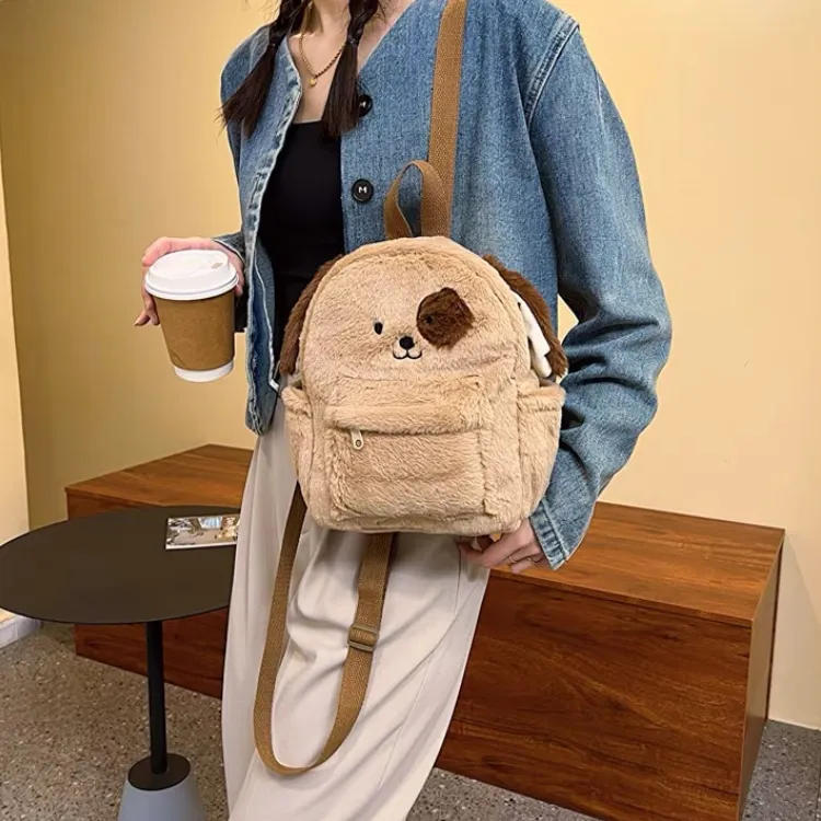 MARKANGARO Fabric Backpack Small Size Unisex Brown-2