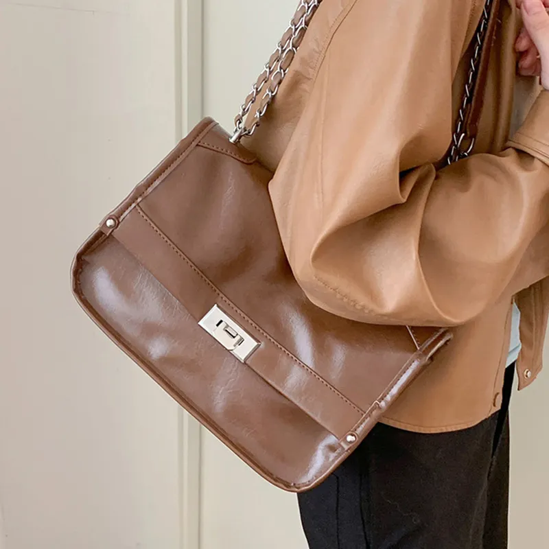 MARKANGARO PU Tote Medium Size Unisex Black/Coffee/Brown-11