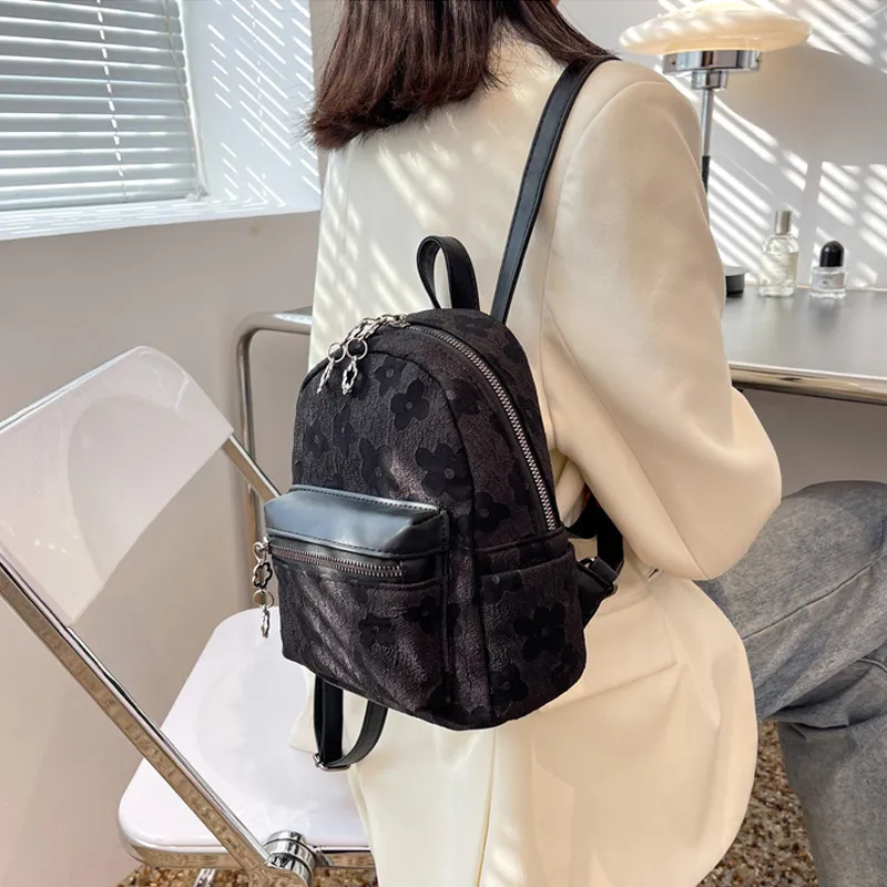 MARKANGARO Fabric Backpack Small Size Unisex White/Black-8