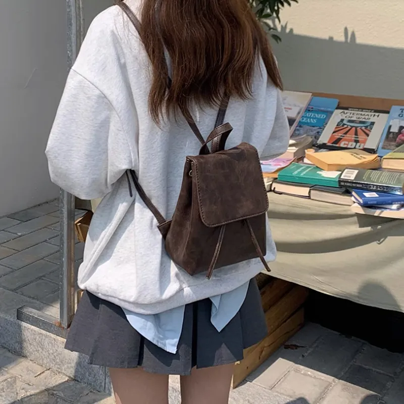 MARKANGARO Synthetic Leather Backpack Small Size Unisex Brown-10