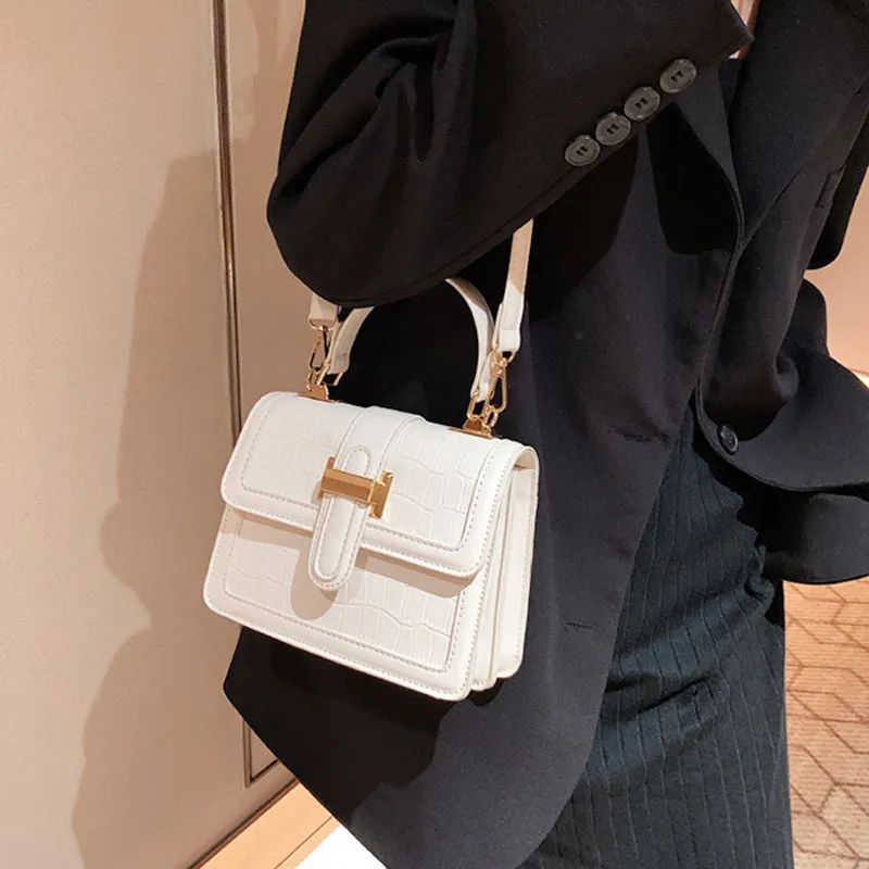 MARKANGARO PU Small Square Bag Shoulder Bag Crossbody Bag Handbag Regular Unisex Ecru/Black/Khaki-3