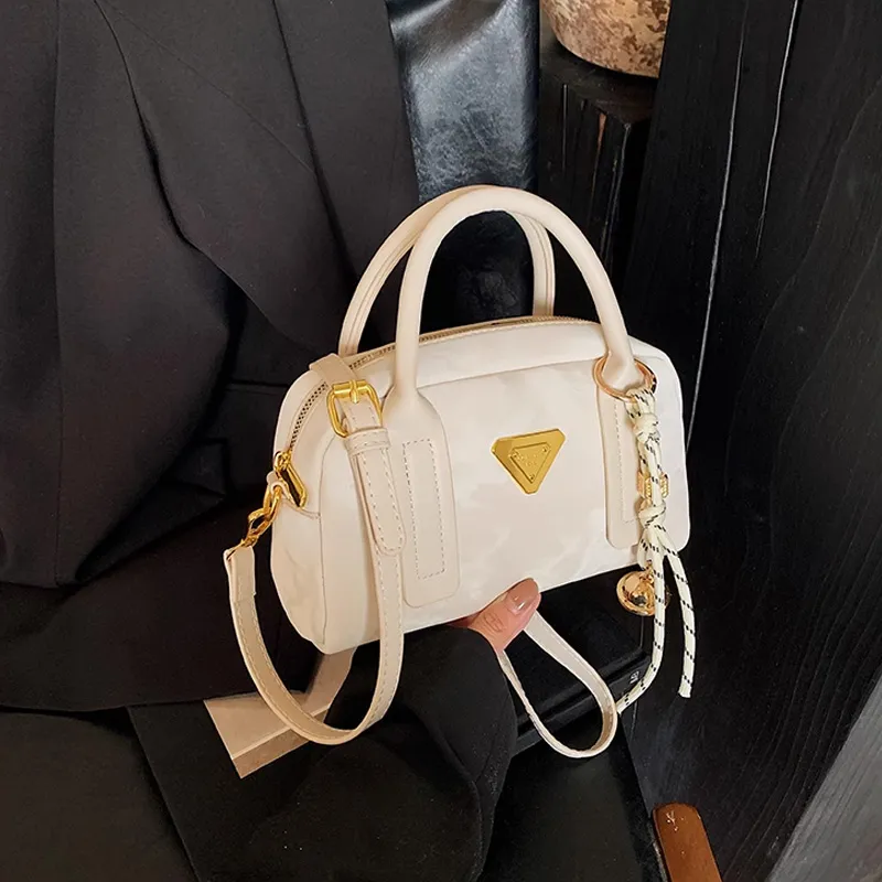 MARKANGARO Synthetic Leather Boston Bag Shoulder Bag Handbag Women's Obsidian Black/Peach Pink/Cream White-19