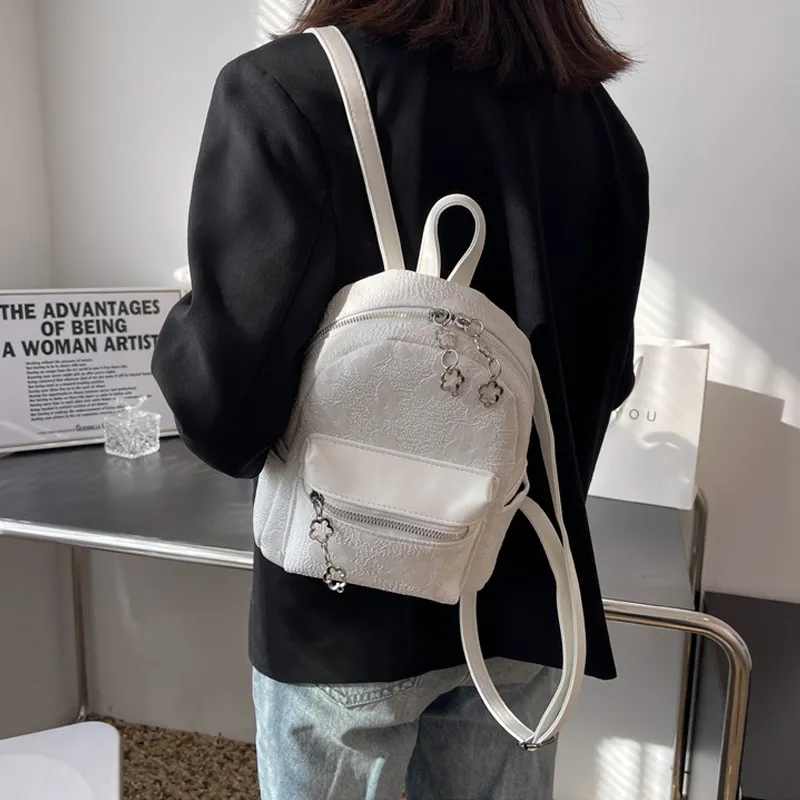 MARKANGARO Fabric Backpack Small Size Unisex White/Black-3