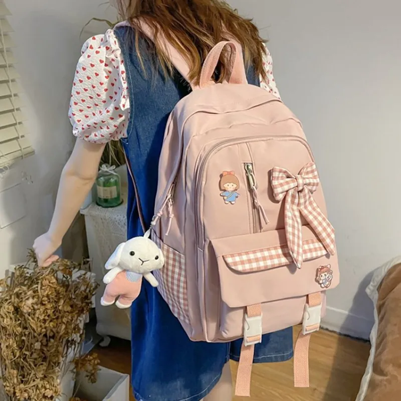 MARKANGARO Nylon Backpack Medium Size Women's Blue/Pink-9