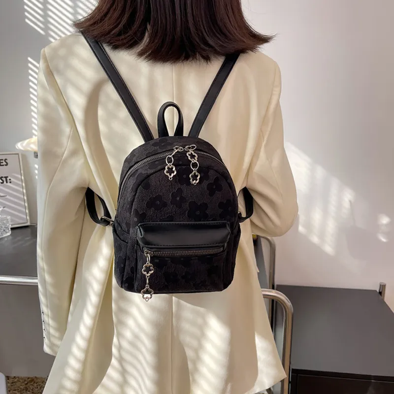 MARKANGARO Fabric Backpack Small Size Unisex White/Black-10