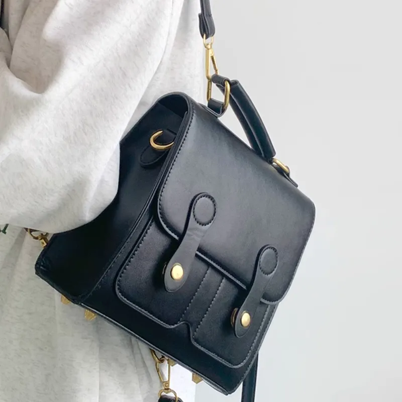 MARKANGARO PU Small Square Bag, Handbag, Backpack Medium Size Women's Black/Coffee-2