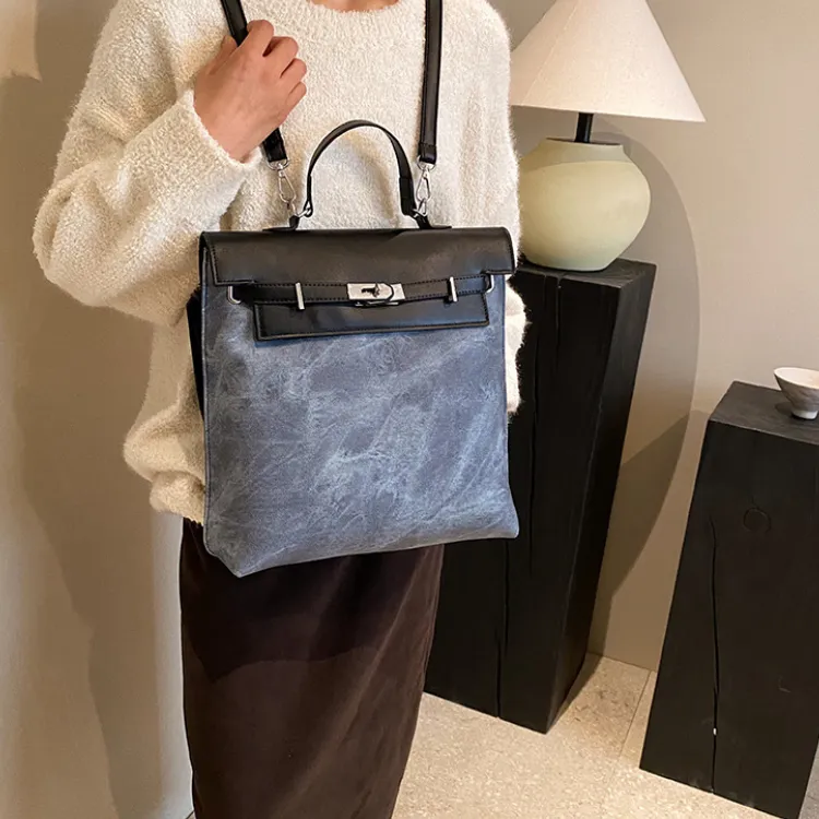 MARKANGARO PU Kelly Bag Handbag Backpack Large Size Women's Coffee/Blue/Mud-13
