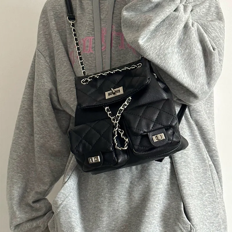 MARKANGARO PU Backpacks Medium Size Women's White Black Pink-25