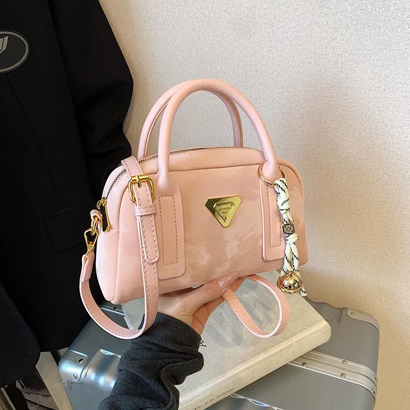 MARKANGARO Synthetic Leather Boston Bag Shoulder Bag Handbag Women's Obsidian Black/Peach Pink/Cream White-12