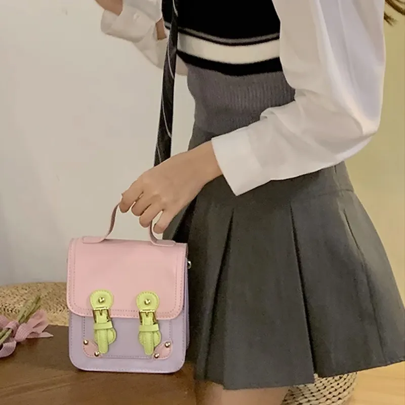 MARKANGARO PU Messenger Bag Regular Women's Ecru \ Purple \ Green-3