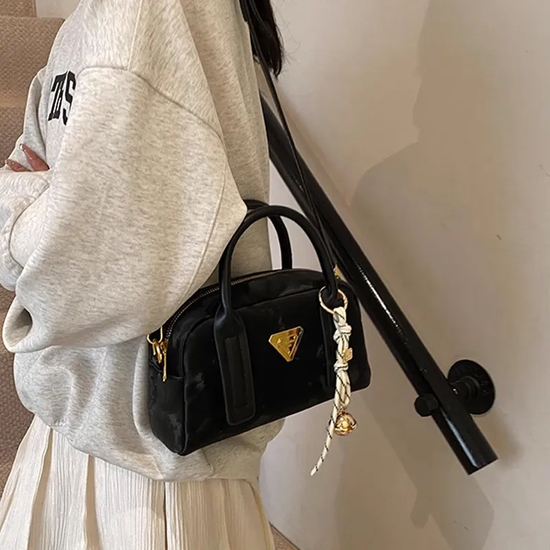 MARKANGARO Synthetic Leather Boston Bag Shoulder Bag Handbag Women's Obsidian Black/Peach Pink/Cream White-2
