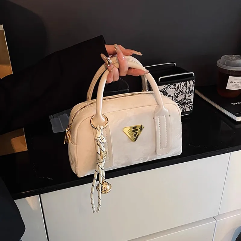 MARKANGARO Synthetic Leather Boston Bag Shoulder Bag Handbag Women's Obsidian Black/Peach Pink/Cream White-16