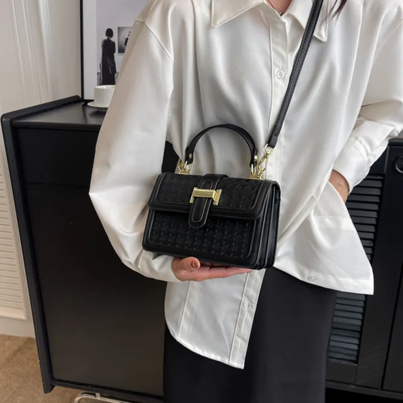 MARKANGARO PU Small Square Bag Shoulder Bag Crossbody Bag Handbag Regular Unisex Ecru/Black/Khaki-9