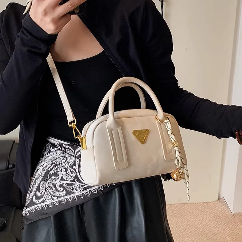 MARKANGARO Synthetic Leather Boston Bag Shoulder Bag Handbag Women's Obsidian Black/Peach Pink/Cream White-17