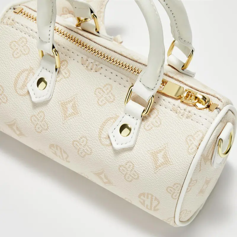 MARKANGARO Synthetic Leather Boston Bag Regular Unisex White/Dark Brown/Pink-14