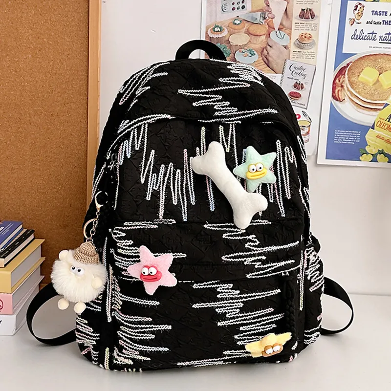 MARKANGARO Nylon Backpack Regular Women's Black/White-3